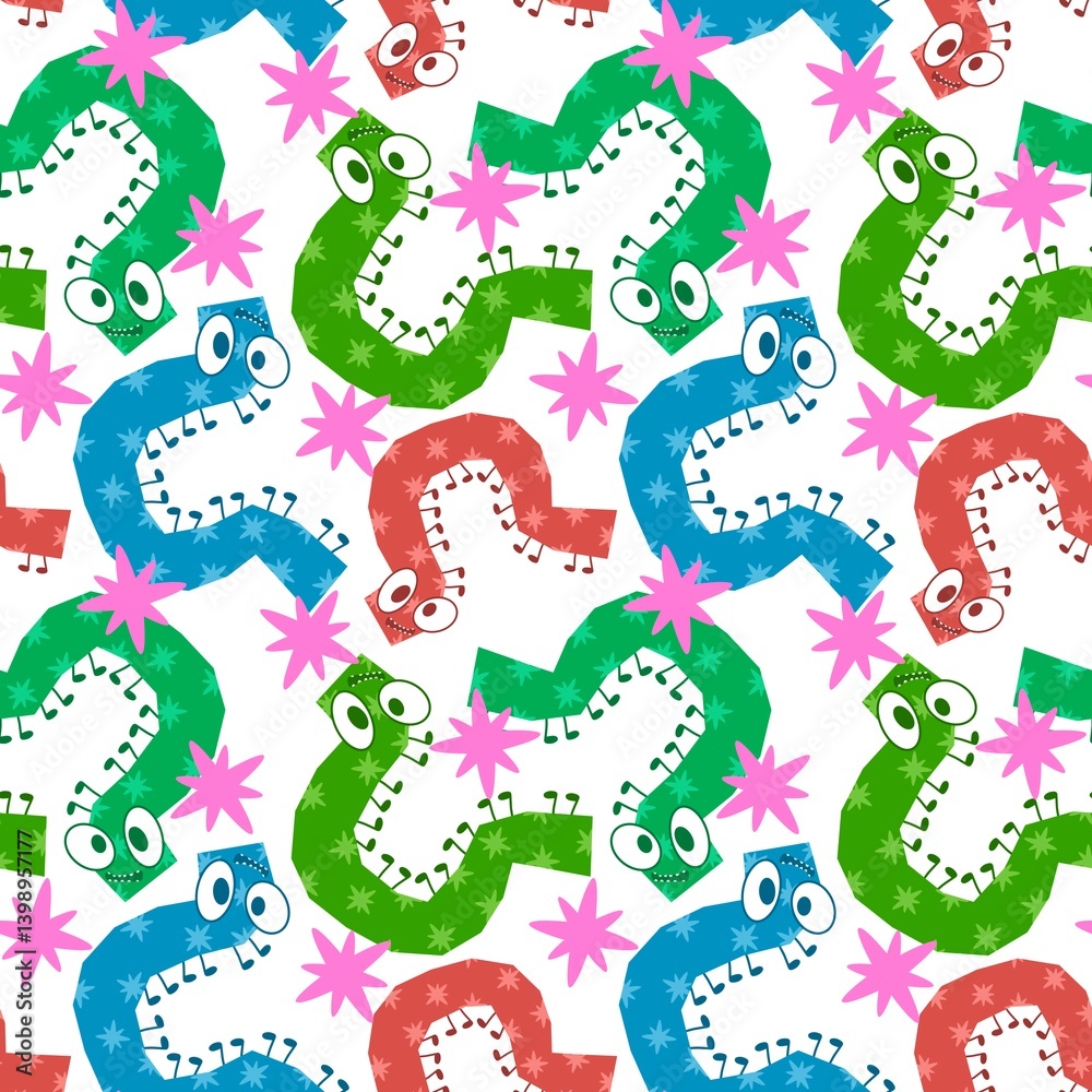Fototapeta premium Kids seamless caterpillar cute pattern for fabrics and textiles and packaging and linens and wrapping paper
