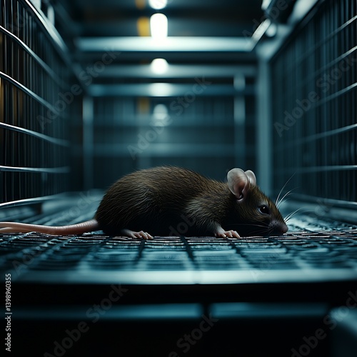Obraz na płótnie Close-up of a Brown Mouse in a Cage Showcasing Detailed Fur and Concentrated Expression : Generative AI w salonie