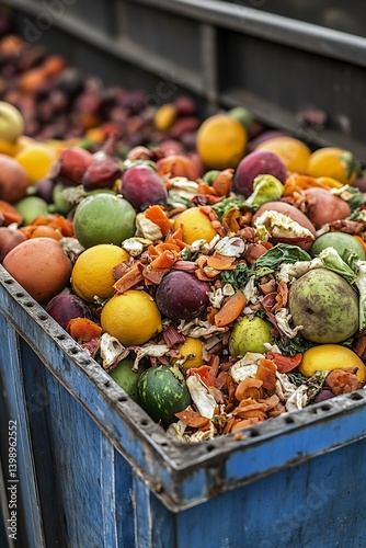 Obraz na płótnie A Bountiful Collection of Rotting Fruits and Vegetables in a Blue Container : Generative AI w salonie