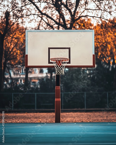 Obraz na płótnie Charming basketball hoop surrounded by warm autumn hues illustrating a beautiful quiet court space : Generative AI w salonie