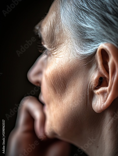 Obraz na płótnie Profile view of an elderly person deep in thought showcasing facial features and listening posture : Generative AI w salonie
