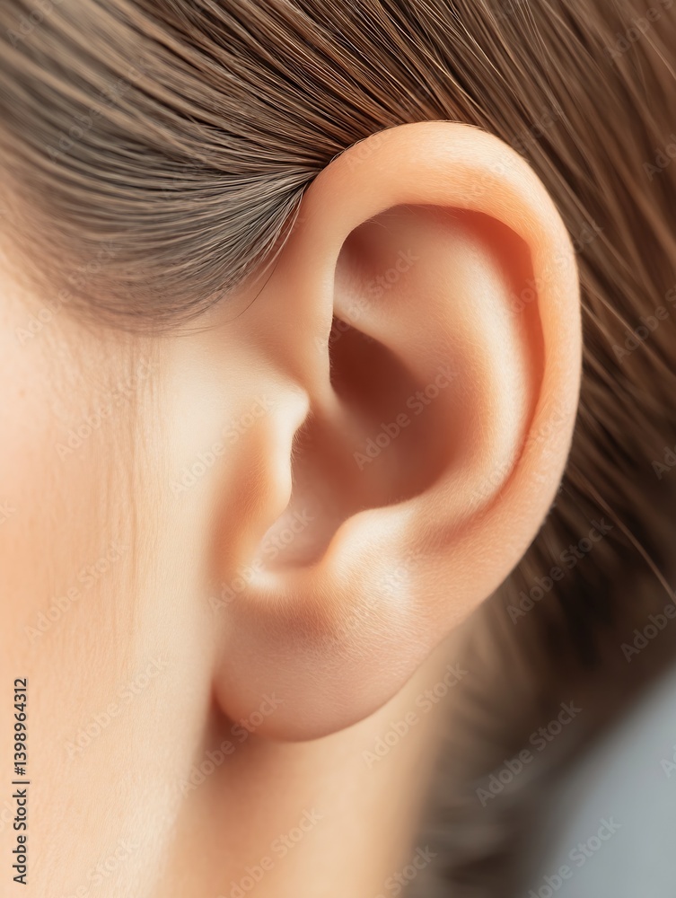 Close up of a human ear highlighting the intricate details and design for medical and beauty purposes : Generative AI
