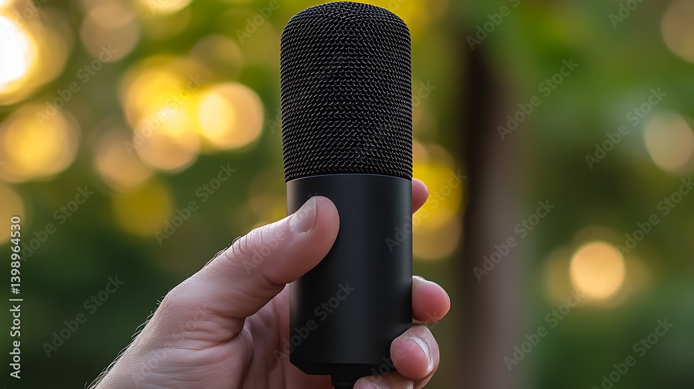 A sleek microphone held in a hand signaling preparation for an impactful vocal delivery : Generative AI