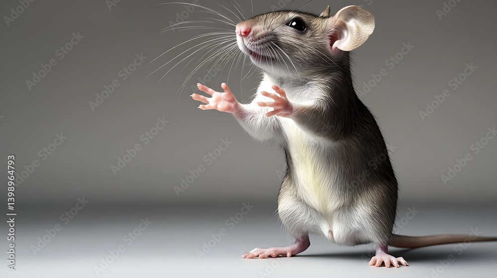 Adorable small rat standing upright and looking curious against a clean backdrop emphasizing its delicate features : Generative AI