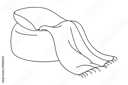 Minimalist Illustration Of Cozy Beanbag Chair With Blanket For Relaxing Comfort And Home Decor In Vector Format