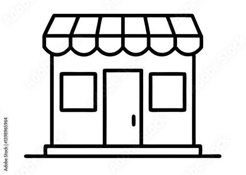 Simple storefront icon:  A minimalist illustration of a storefront with a striped awning and two windows, representing a small business or retail shop.