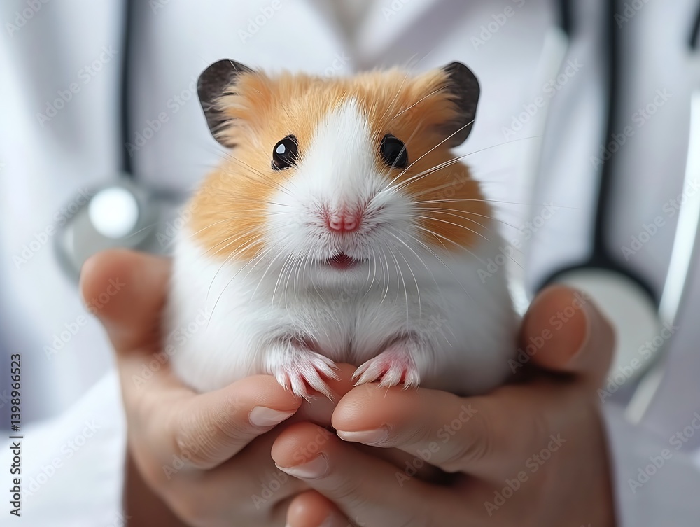 Adorable Hamster Being Tenderly Cared for by Veterinarian in Professional Setting : Generative AI