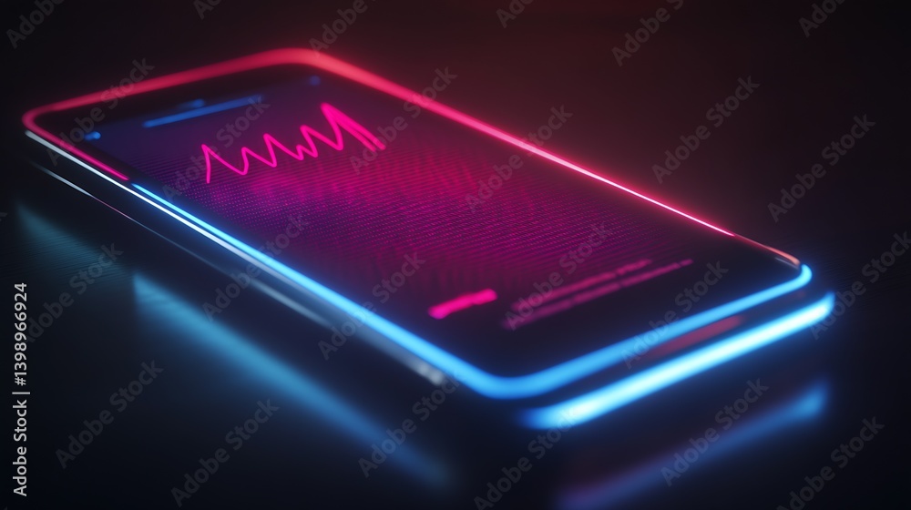 Futuristic smartphone glowing with colorful health metrics displayed vividly on its sleek screen : Generative AI