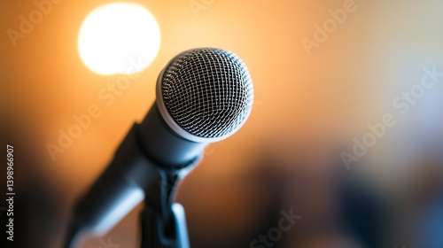 Obraz na płótnie Artistic Shot of a Microphone with a Soft Out of Focus Background Illumination : Generative AI w salonie