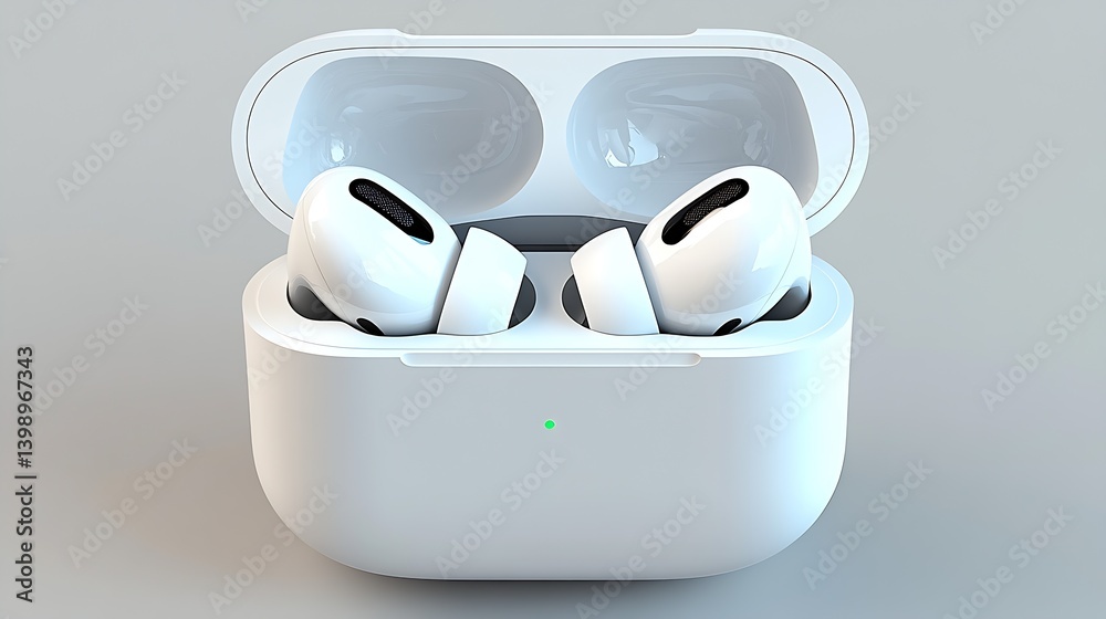 Innovative wireless earbuds housed in a sleek case displaying contemporary design and cutting-edge technology : Generative AI