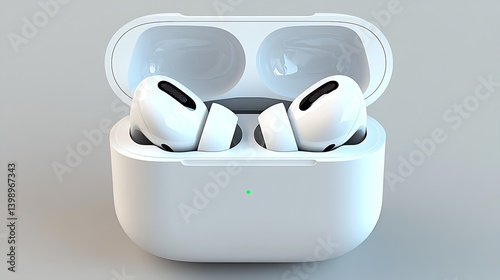 Innovative wireless earbuds housed in a sleek case displaying contemporary design and cutting-edge technology : Generative AI