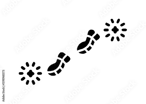 Footsteps with Sparkling Trails: Capturing a journey marked by two footprints with radiant, starburst-like trails, symbolizing the passage of adventure and the bright path.