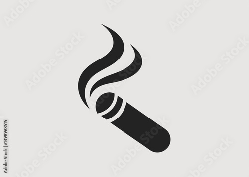 Cigar silhouette: A minimalist vector illustration of a lit cigar, featuring a dark-colored cigar with emanating smoke that embodies the essence of quiet contemplation and relaxation.