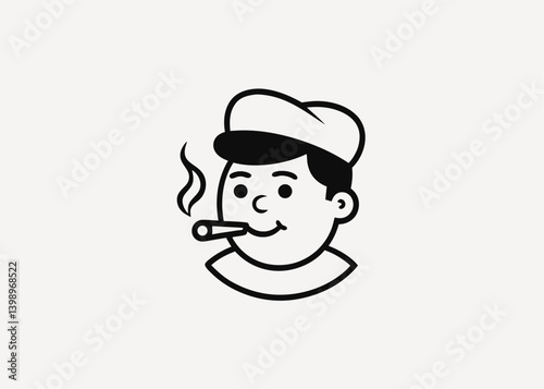 Smoker Man Cartoon: A simplistic cartoon character in black and white, thoughtfully smoking a cigarette. It portrays a casual scene.