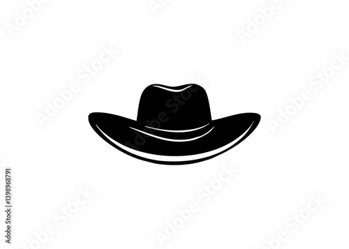 Cowboy Hat Silhouette: A minimalist monochrome silhouette of a classic cowboy hat, symbolizing the spirit of the Wild West, adventure, and rugged individualism.
