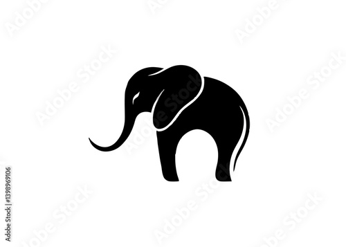 Elephant Icon: Simple black elephant, an image of strength, intelligence, and gentle giants in a minimalist artistic representation, suitable for various design purposes.