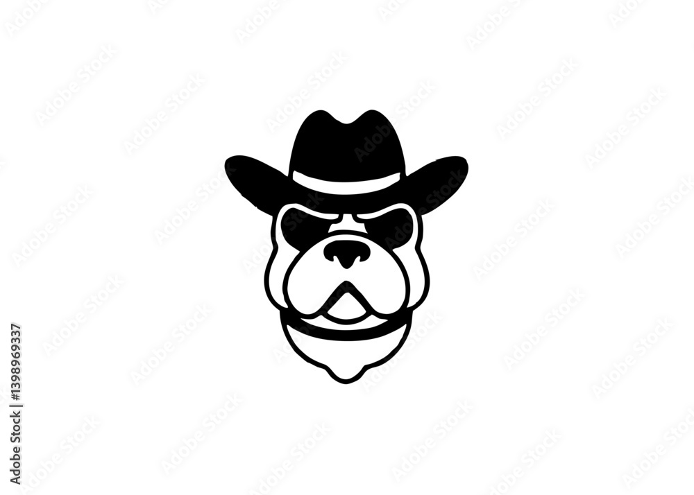 Naklejka premium Cool Bulldog's Persona: A cool bulldog in sunglasses wearing hat, with an intriguing and confident demeanor, perfect for adding a touch of personality. 