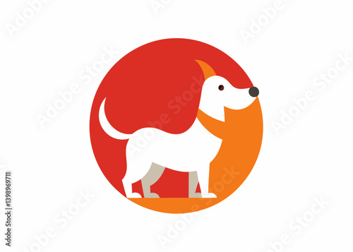 Loyal Companion: A sleek illustration of a happy dog, the very best friend, standing boldly in a vibrant, circular world of color.