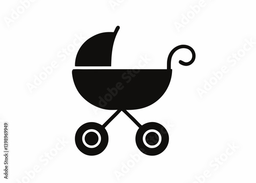 Classic Silhouette: A simple yet elegant illustration of a traditional baby carriage, ideal for designs related to new parents and childhood.