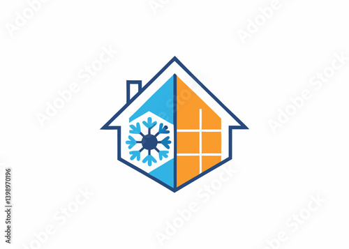 Air Conditioning Concept: A digitally crafted image showcasing a house design, with a concept split into two distinct sections – one representing cooling and the other for warming.