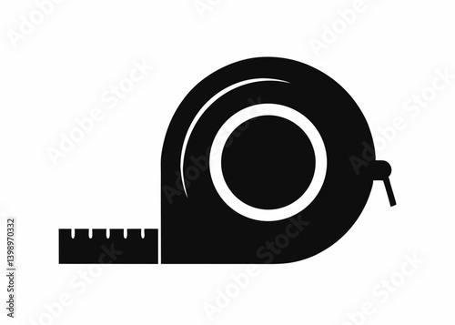 Measuring Tape Icon: A minimalist monochrome depiction of a measuring tape, showcasing its utility as a tool for precision and measurement.