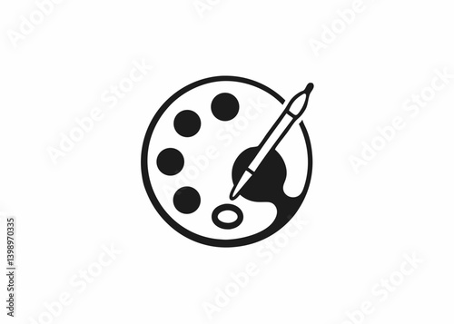 Artistic Palette: A minimalist illustration of an artist's palette with brush, showcasing creativity, design, and fine art.