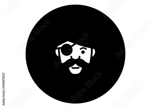Pirate Icon: Simple Illustration of Pirate. Featuring an eye patch, mustache, and bold style, perfect for adventurous designs and adding a touch of fun. 