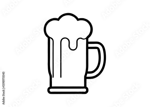 Beer Mug Illustration: A minimalistic illustration of a frothy beer in a classic mug, perfect for designs related to pubs, beverages, and leisure. 