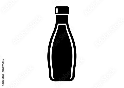Bottle of Essence: A monochrome illustration of a sleek bottle. The dark liquid inside contrasts with the bright background, conveying a sense of elegance and sophistication.