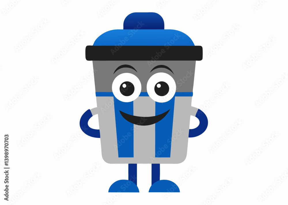 Smiling Trash Can: a playful cartoon trash can with a cheerful expression and friendly demeanor, ready to collect refuse and promote cleanliness and waste management. Smiling Trash Can: a playful cartoon trash can with a cheerful expression and friendly demeanor, ready to collect refuse and promote cleanliness and waste management.