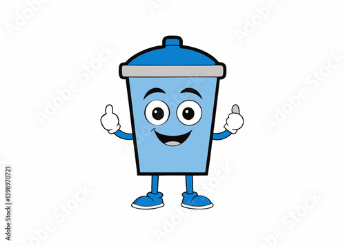 Friendly Recycle Bin: A cheerful recycle bin mascot, designed with a cartoonish aesthetic, enthusiastically offers a thumbs-up gesture, emphasizing the importance of environmental protection.