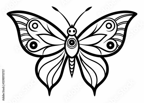 Elegant Butterfly: A delicate line drawing showcasing the exquisite symmetry and intricate details of a butterfly, perfect for artistic and design purposes. 