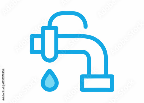 Water faucet with droplet graphic: A clean and concise illustration of a water faucet with a single water droplet, symbolizing purity, conservation, and the essential resource of water.