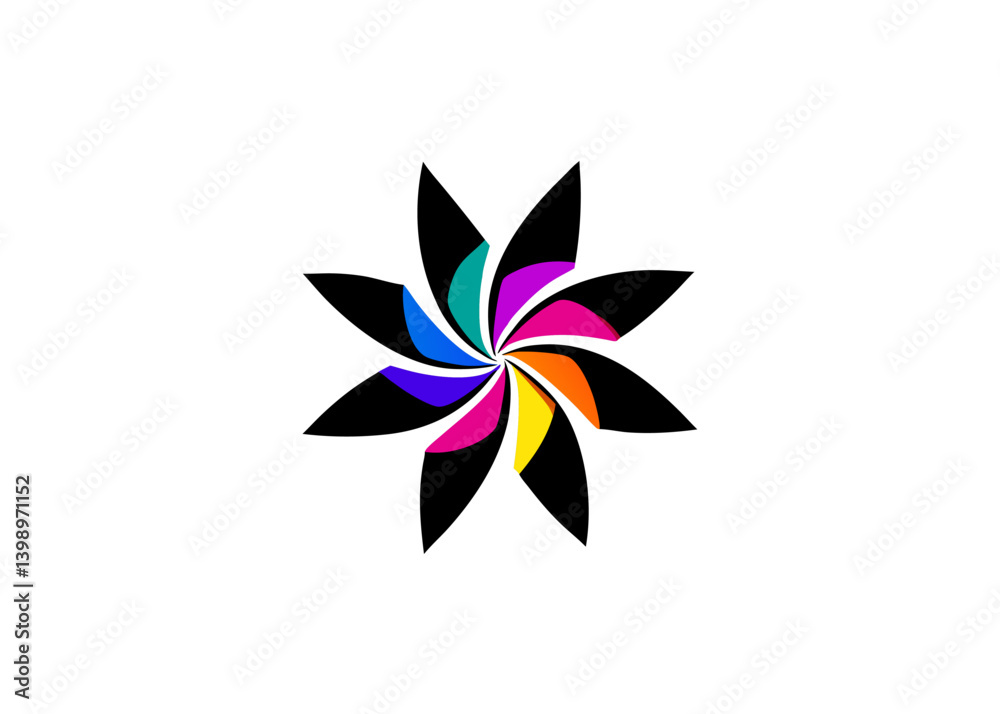 Geometric Starburst: A vibrant starburst design bursts forth with a spectrum of colors, creating a dynamic and captivating graphic element. Geometric Starburst: A vibrant starburst design bursts forth with a spectrum of colors, creating a dynamic and captivating graphic element.