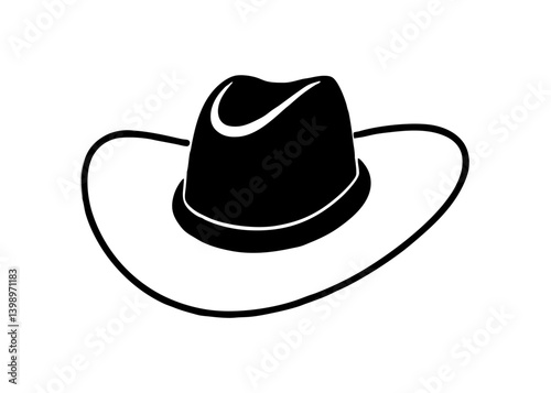 Cowboy Hat Silhouette: A classic cowboy hat with its distinct crown, brim, and chin strap, rendered in a sleek, minimalist black and white silhouette, perfectly embodying the spirit of the wild west.
