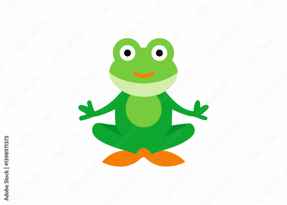 Smiling Frog: A cheerful cartoon frog with vibrant green skin and orange feet radiates positivity and happiness in this delightful and playful illustration. Smiling Frog: A cheerful cartoon frog with vibrant green skin and orange feet radiates positivity and happiness in this delightful and playful illustration.