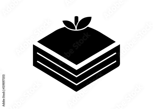 Black Baklava Symbol: A minimalist, yet elegant black symbol depicting a layered stack of traditional baklava, topped with a stylized leaf design.
