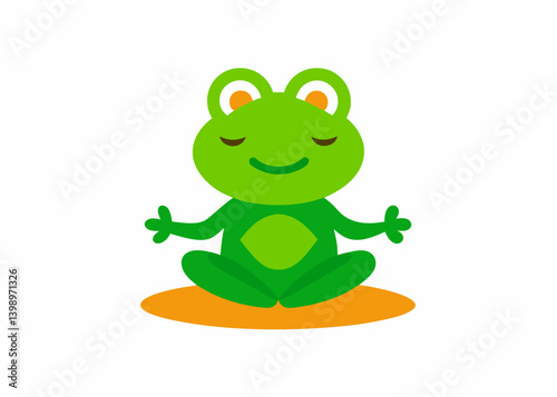 Meditating Frog: A serene illustration of a green frog in a cross-legged pose of meditation, exuding peace and mindfulness.