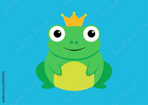 Royal Frog with Golden Crown: An enchanting depiction of a cheerful cartoon frog, adorned with a regal golden crown, set against a vibrant blue backdrop. Evoking a sense of whimsy and royalty.