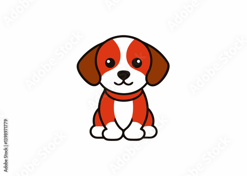 Playful Pup's Portrait: A charming cartoon illustration of a small, lovable puppy, with a delightful expression, sitting attentively. 