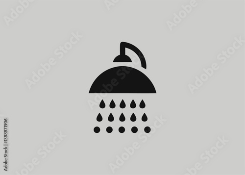 Shower Icon: A minimalist black shower icon with cascading water drops, representing cleanliness, hygiene, and refreshment.