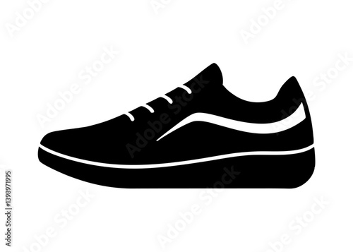 Minimalist Sneaker Silhouette: A sleek, minimalist silhouette of a running shoe, rendered in bold black, represents the essence of athletic performance and active lifestyle.