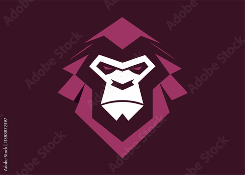 Modern Gorilla Portrait: A striking minimalist vector illustration of a gorilla's head, featuring clean lines and a bold color palette that embodies strength and majesty.