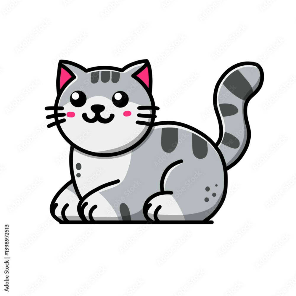 Charming Cartoon Cat Illustration with Minimalist Style on White Background Charming Cartoon Cat Illustration with Minimalist Style on White Background