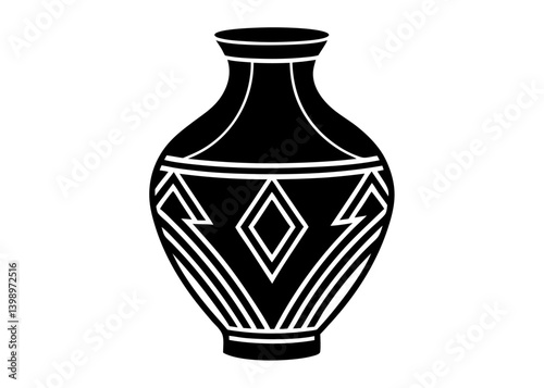 Elegant Vase: A black and white silhouette of an exquisitely designed vase, embodying timeless elegance and artistic finesse.