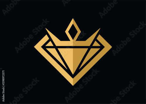 Golden Crown Emblem: A striking, geometric emblem of a golden crown set against a deep, black background, radiating elegance, luxury, and prestige.