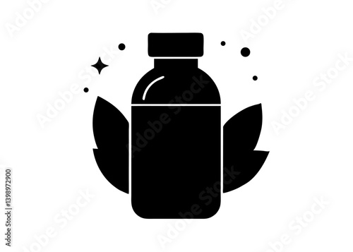 Wellness Elixir: A sleek, monochromatic image of a glass bottle encircled by natural elements, symbolizing health, purity, and the power of wellness.