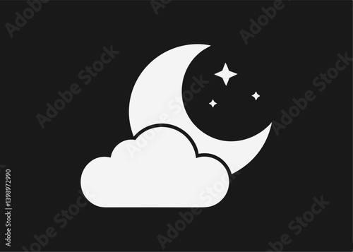 Lunar Serenity: A serene moon gracefully cradles gentle stars in a dark sky, a calming vector illustration of the night, symbolizing peace and dreams.