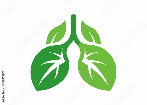 Green Breath: a striking graphic illustration of the lungs is intertwined with leaves, embodying the concept of nature's breath. This conceptual image represents a synergy between health.