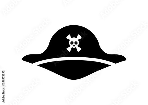 Pirate Hat Silhouette: A bold black silhouette of a classic pirate hat, complete with the iconic skull and crossbones emblem, symbolizes adventure, freedom, and the thrill of the high seas.